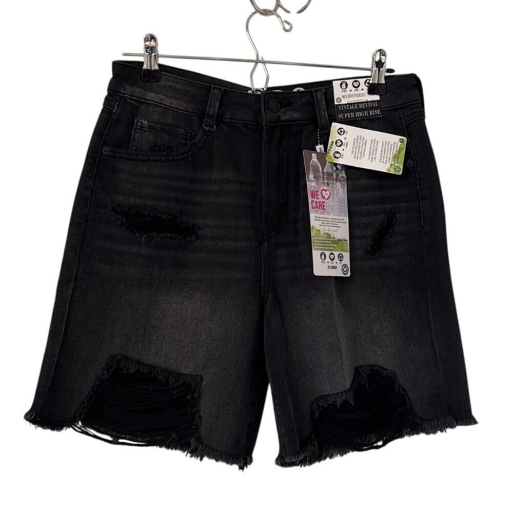 Rewash 90s Boyfriend Vintage Revival Super High Rise Black Frayed Shorts 9/29